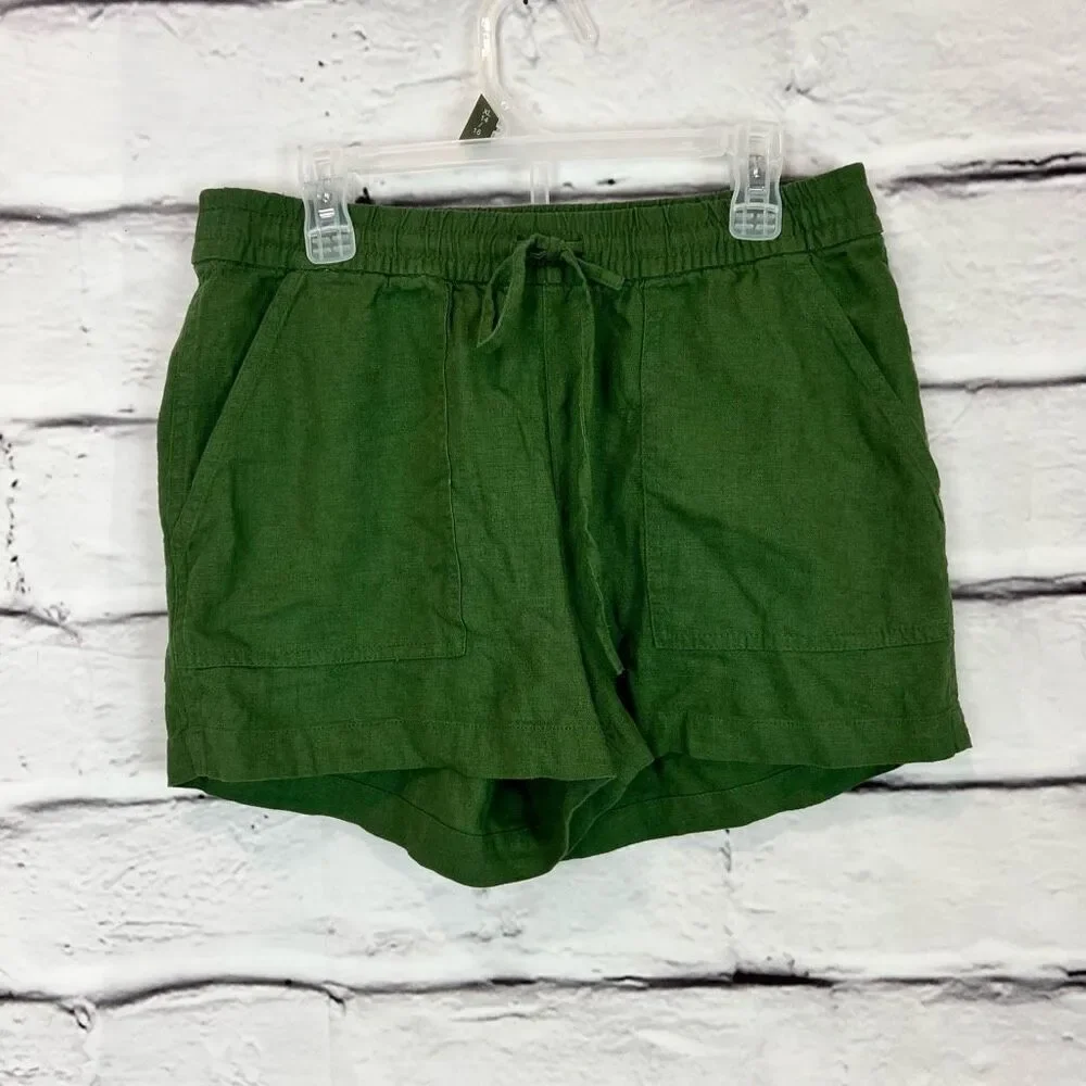 J. Crew‎ Women's Drawstring Shorts 2XS Olive Green Casual Summer linen